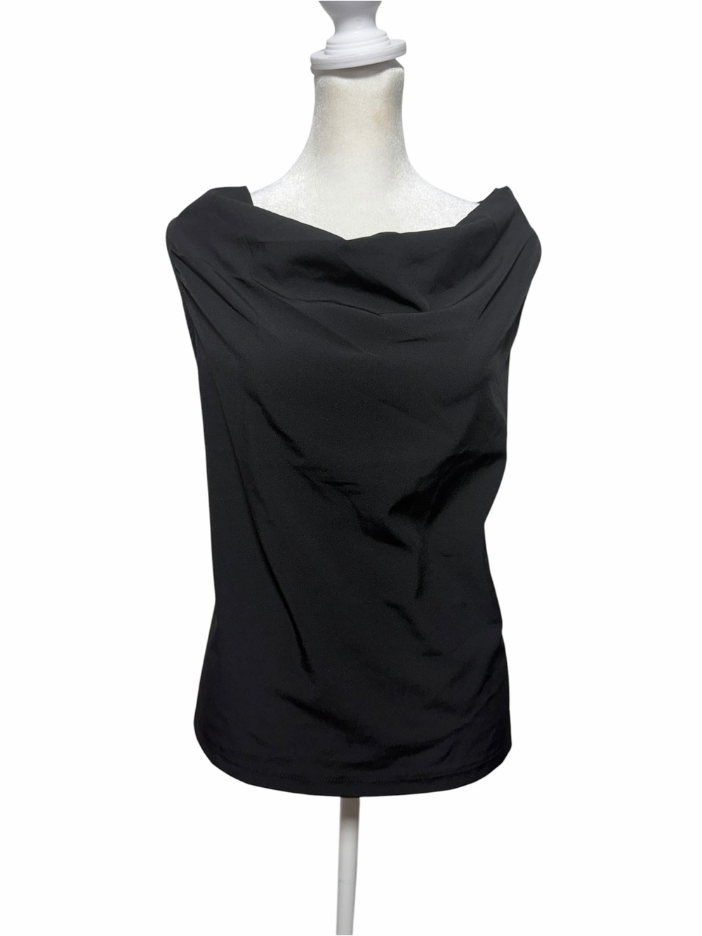 NWT Kenneth Cole Draped Cowl Neck Sleeveless Top Black Stretch L